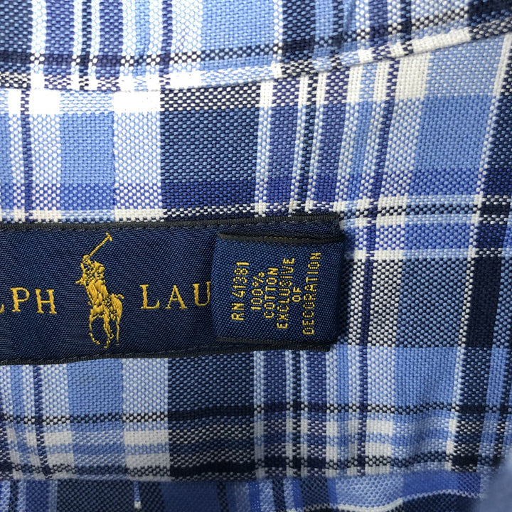 Ralph Lauren short sleeve button down check shirt, men's XL size cotton navy blue type Vintage Second Hand