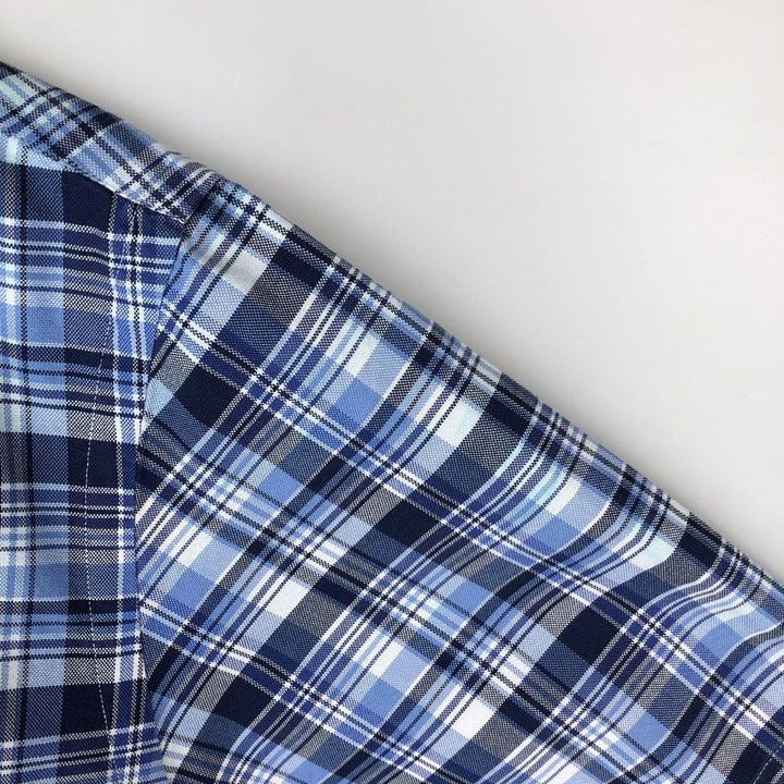 Ralph Lauren short sleeve button down check shirt, men's XL size cotton navy blue type Vintage Second Hand