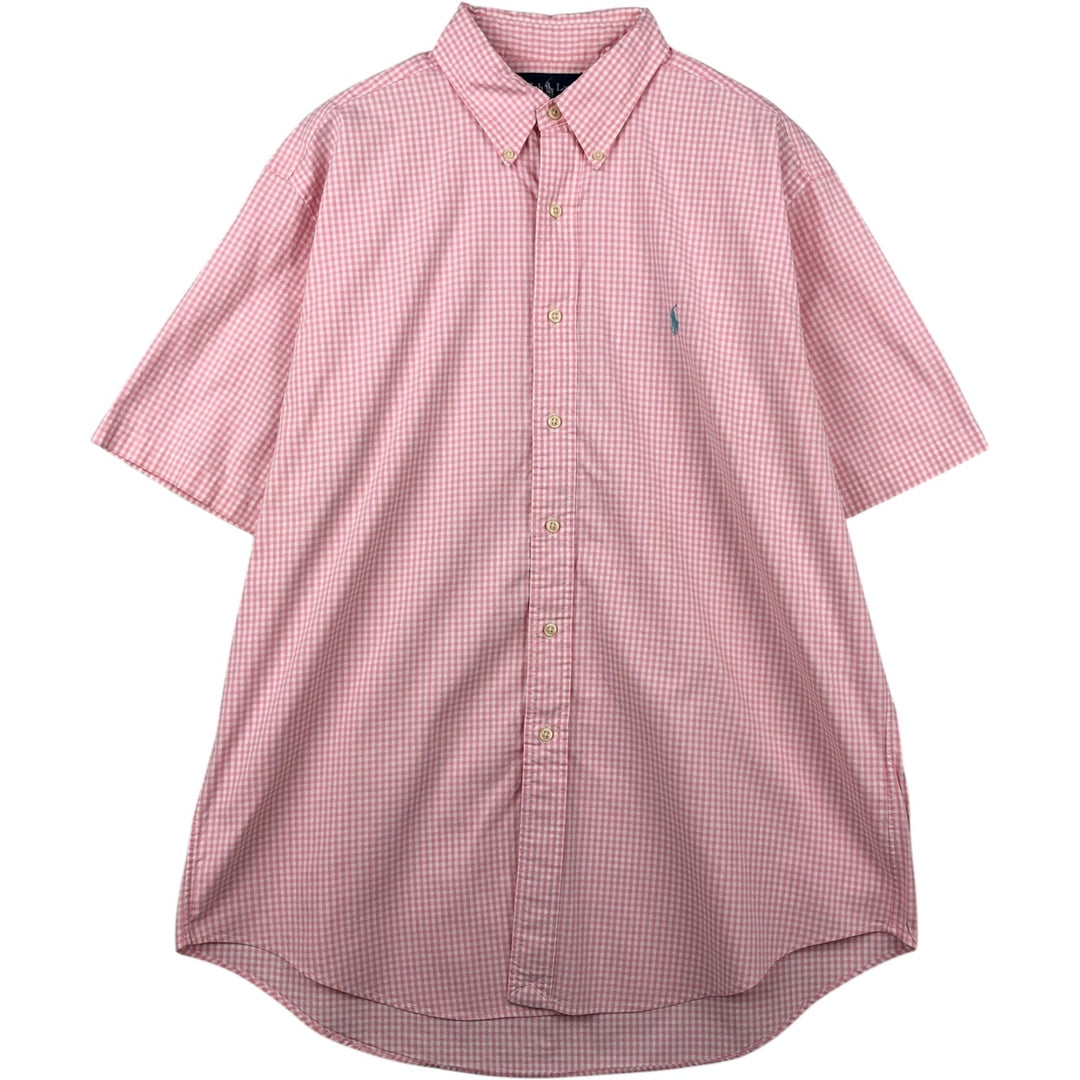 Ralph Lauren CLASSIC FIT Gingham Check Short-Sleeve Button-Down Check Shirt (Men's Size L) cotton pink type Vintage Second Hand