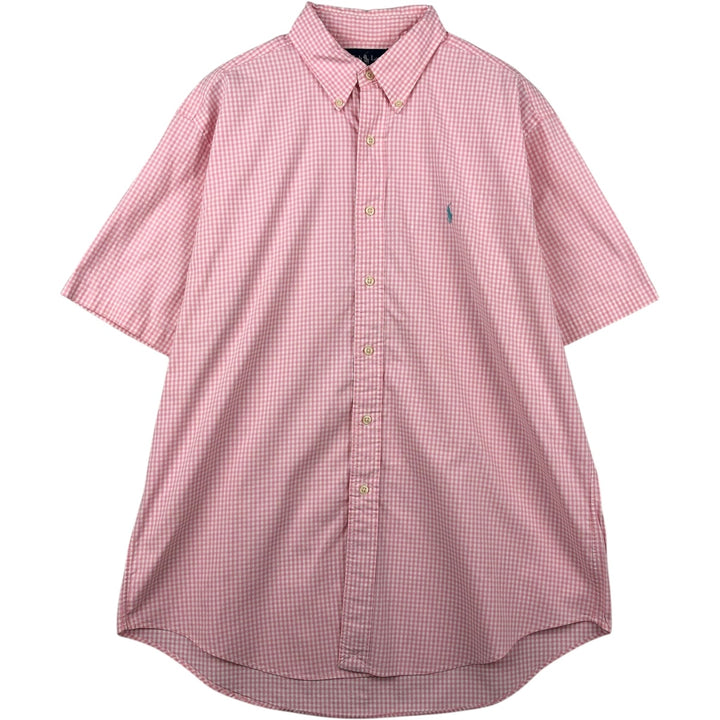 Ralph Lauren CLASSIC FIT Gingham Check Short-Sleeve Button-Down Check Shirt (Men's Size L) cotton pink type Vintage Second Hand