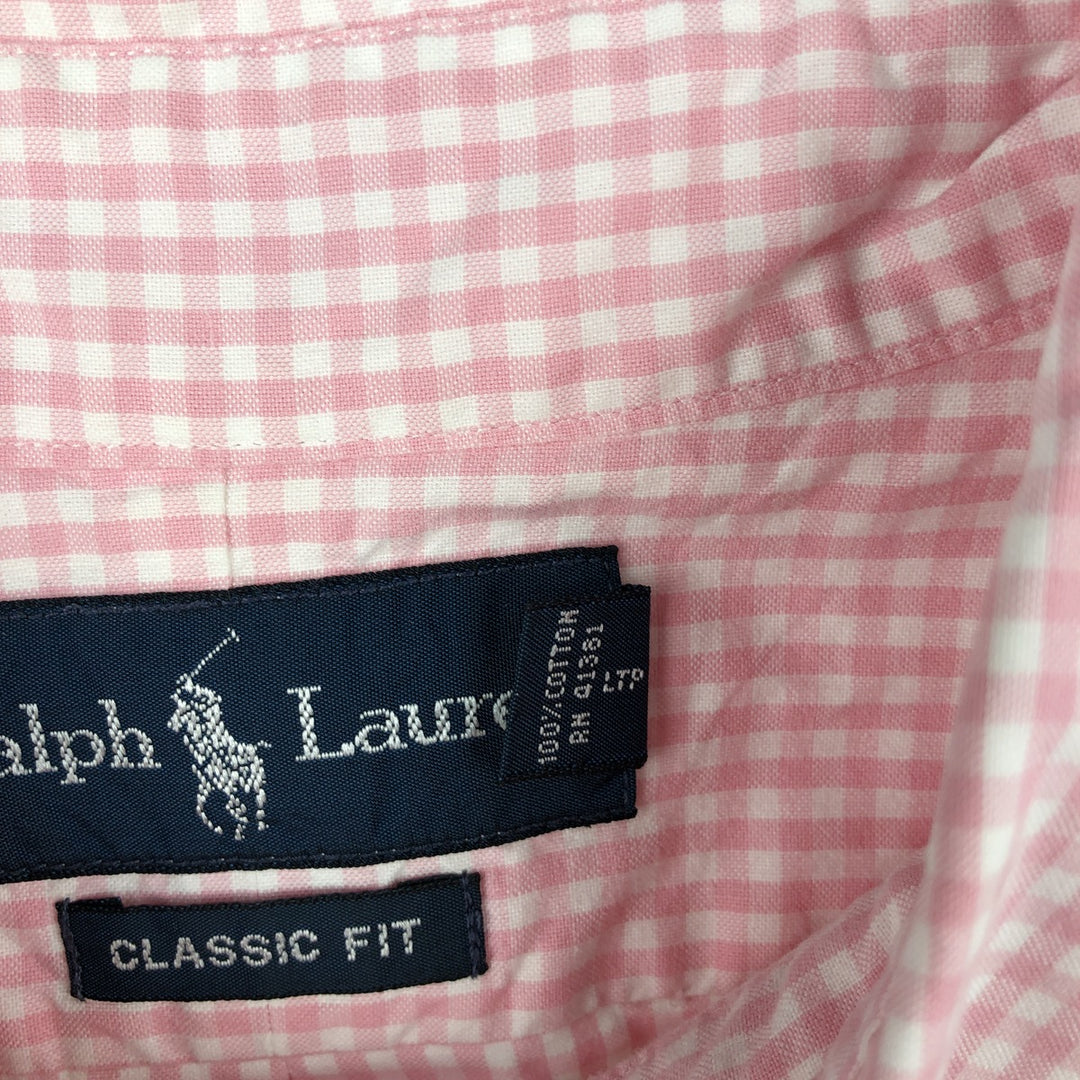 Ralph Lauren CLASSIC FIT Gingham Check Short-Sleeve Button-Down Check Shirt (Men's Size L) cotton pink type Vintage Second Hand
