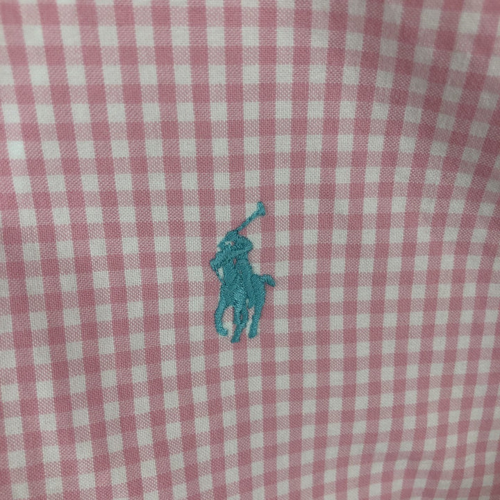 Ralph Lauren CLASSIC FIT Gingham Check Short-Sleeve Button-Down Check Shirt (Men's Size L) cotton pink type Vintage Second Hand
