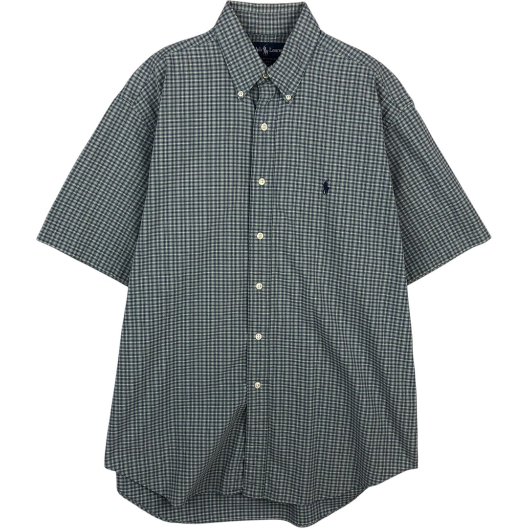 Ralph Lauren BLAKE short sleeve button down check shirt, men's size L cotton green type Vintage Second Hand