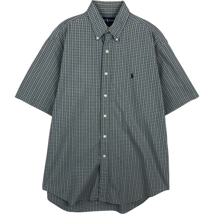 Ralph Lauren BLAKE short sleeve button down check shirt, men's size L cotton green type Vintage Second Hand