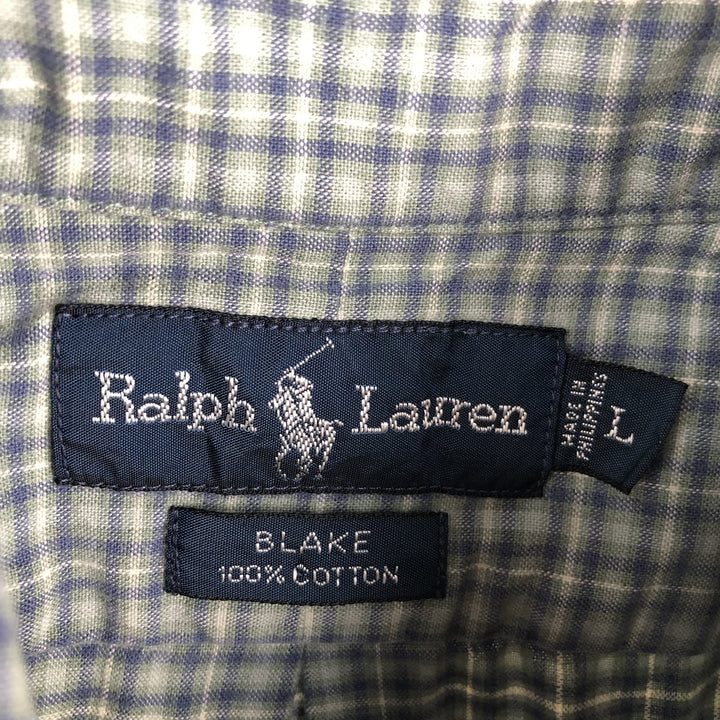 Ralph Lauren BLAKE short sleeve button down check shirt, men's size L cotton green type Vintage Second Hand