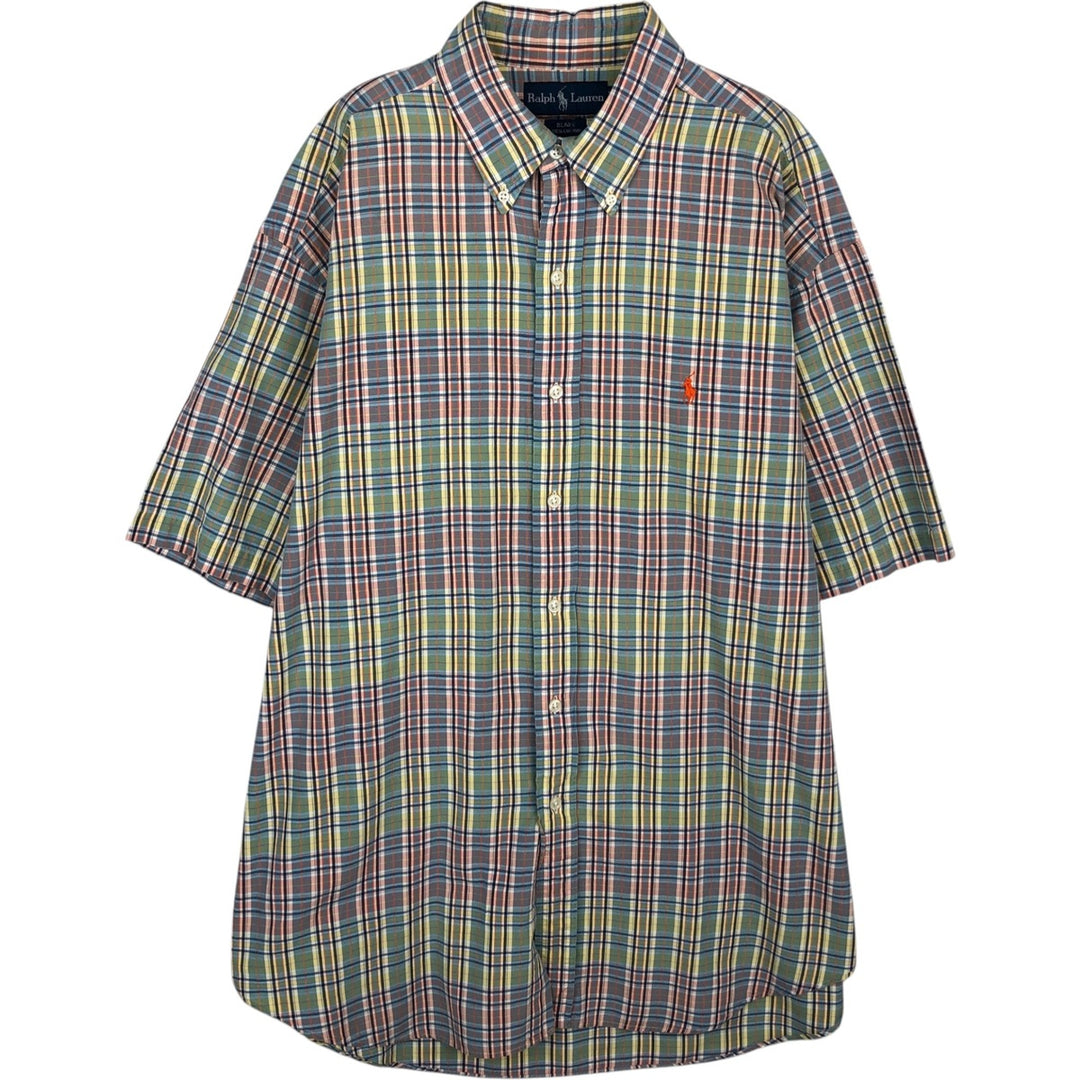 Ralph Lauren BLAKE Madras Check Short Sleeve Button Down Check Shirt Men's L size cotton orange type Vintage Second Hand
