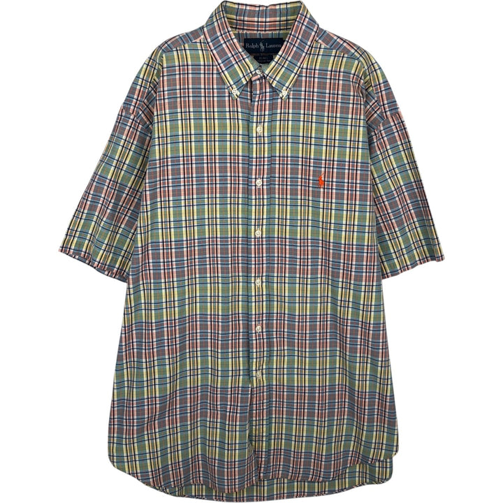Ralph Lauren BLAKE Madras Check Short Sleeve Button Down Check Shirt Men's L size cotton orange type Vintage Second Hand
