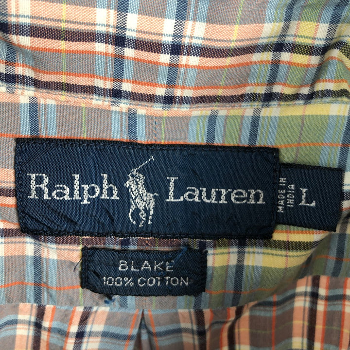 Ralph Lauren BLAKE Madras Check Short Sleeve Button Down Check Shirt Men's L size cotton orange type Vintage Second Hand