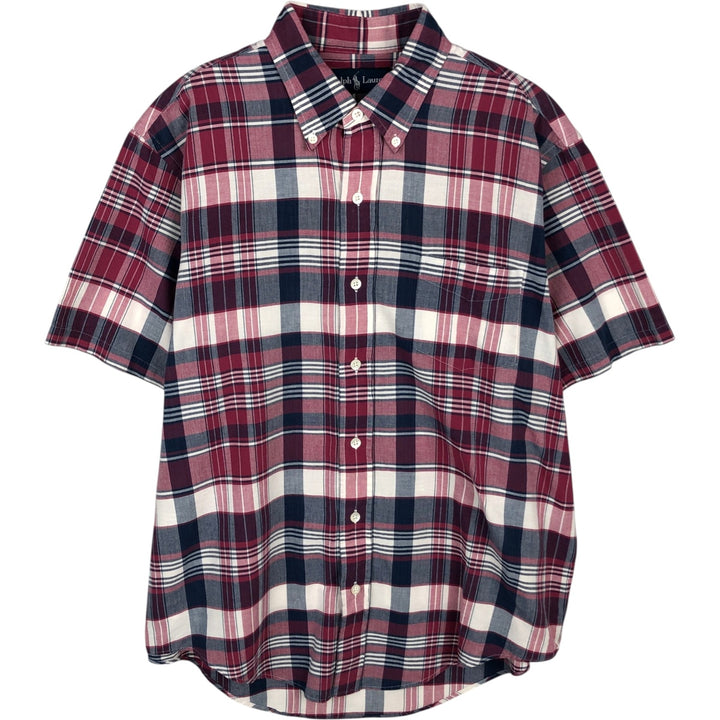 Ralph Lauren short-sleeved button-down check shirt, made in India, men's size L equivalent. cotton Red type red-purple Vintage Second Hand