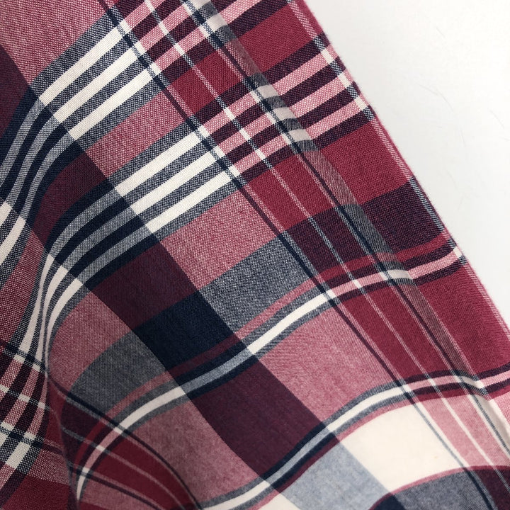 Ralph Lauren short-sleeved button-down check shirt, made in India, men's size L equivalent. cotton Red type red-purple Vintage Second Hand