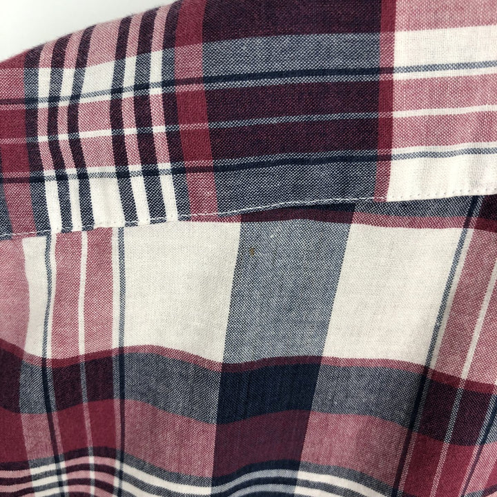 Ralph Lauren short-sleeved button-down check shirt, made in India, men's size L equivalent. cotton Red type red-purple Vintage Second Hand