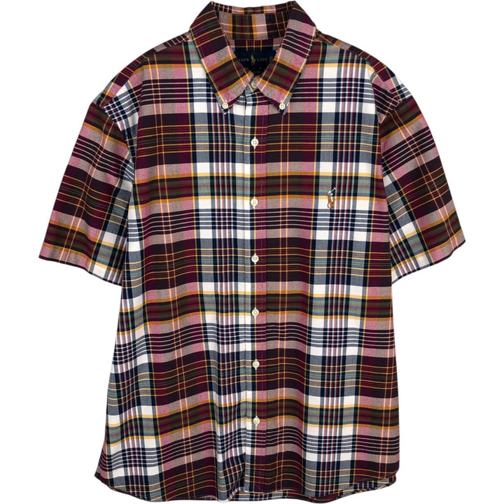 Ralph Lauren Classic Fit short sleeve button down check shirt, men's size L cotton wine-red Vintage Second Hand
