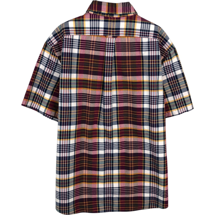 Ralph Lauren Classic Fit short sleeve button down check shirt, men's size L cotton wine-red Vintage Second Hand