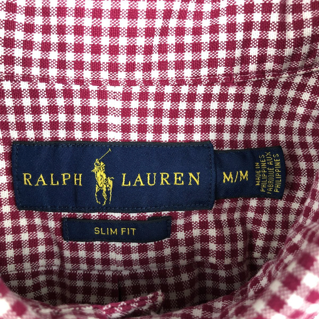 Ralph Lauren SLIM FIT Gingham Check Short-Sleeve Button-Down Check Shirt (Men's Size M) cotton red type Vintage Second Hand