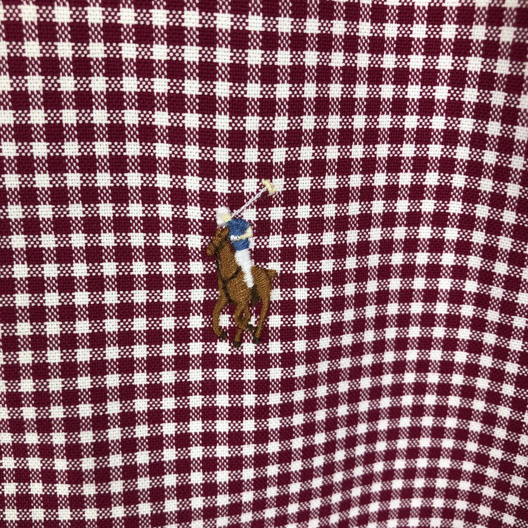 Ralph Lauren SLIM FIT Gingham Check Short-Sleeve Button-Down Check Shirt (Men's Size M) cotton red type Vintage Second Hand