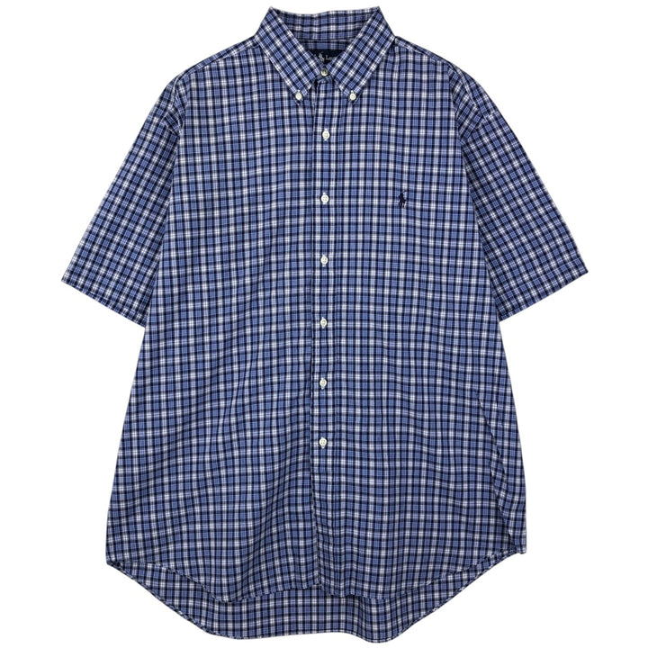 Ralph Lauren BLAKE short sleeve button down check shirt, men's size L cotton blue type Vintage Second Hand