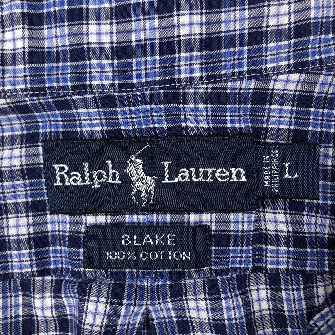 Ralph Lauren BLAKE short sleeve button down check shirt, men's size L cotton blue type Vintage Second Hand