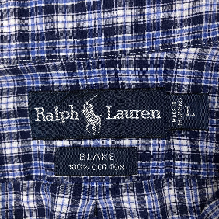 Ralph Lauren BLAKE short sleeve button down check shirt, men's size L cotton blue type Vintage Second Hand