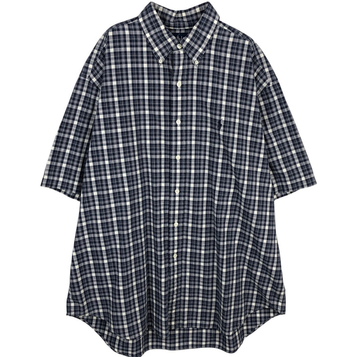 Ralph Lauren BLAKE Check Pattern Short-Sleeve Button-Down Check Shirt, Men's Size XL (approx.) cotton navy blue type Vintage Second Hand