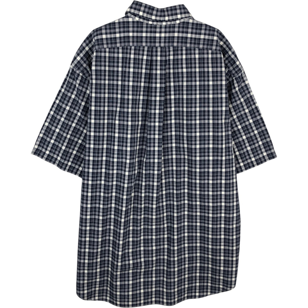 Ralph Lauren BLAKE Check Pattern Short-Sleeve Button-Down Check Shirt, Men's Size XL (approx.) cotton navy blue type Vintage Second Hand