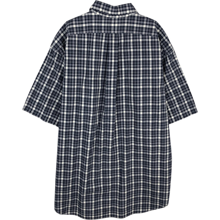 Ralph Lauren BLAKE Check Pattern Short-Sleeve Button-Down Check Shirt, Men's Size XL (approx.) cotton navy blue type Vintage Second Hand