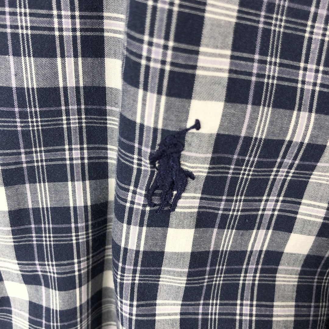 Ralph Lauren BLAKE Check Pattern Short-Sleeve Button-Down Check Shirt, Men's Size XL (approx.) cotton navy blue type Vintage Second Hand
