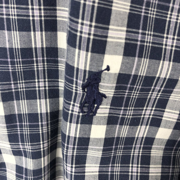 Ralph Lauren BLAKE Check Pattern Short-Sleeve Button-Down Check Shirt, Men's Size XL (approx.) cotton navy blue type Vintage Second Hand