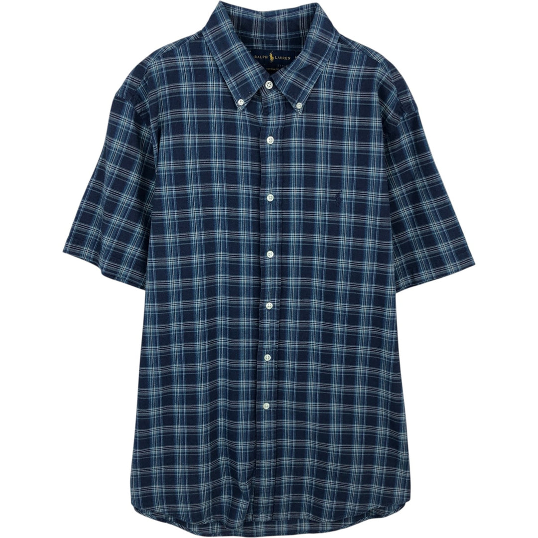 Ralph Lauren CUSTOM FIT short sleeve button down check shirt men's XL size cotton navy blue type Vintage Second Hand