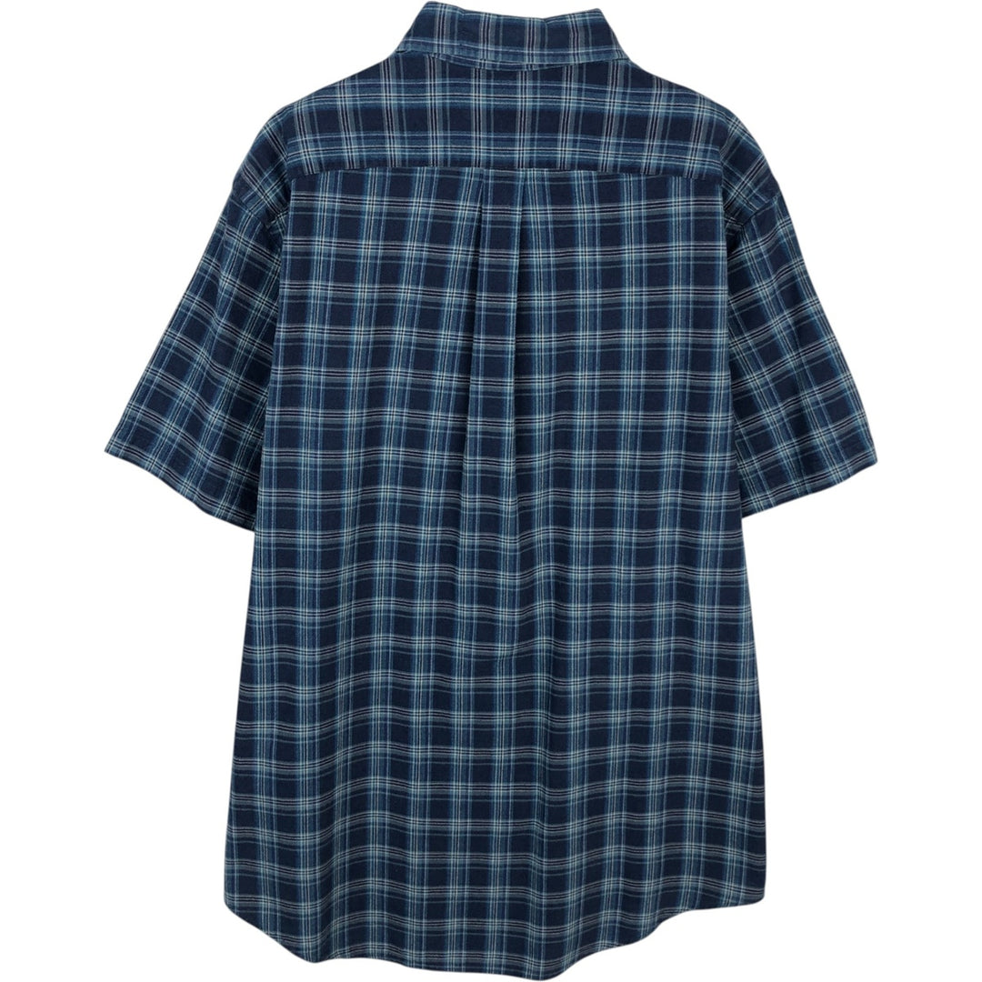 Ralph Lauren CUSTOM FIT short sleeve button down check shirt men's XL size cotton navy blue type Vintage Second Hand