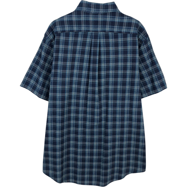 Ralph Lauren CUSTOM FIT short sleeve button down check shirt men's XL size cotton navy blue type Vintage Second Hand