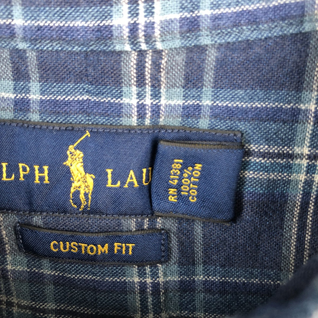 Ralph Lauren CUSTOM FIT short sleeve button down check shirt men's XL size cotton navy blue type Vintage Second Hand