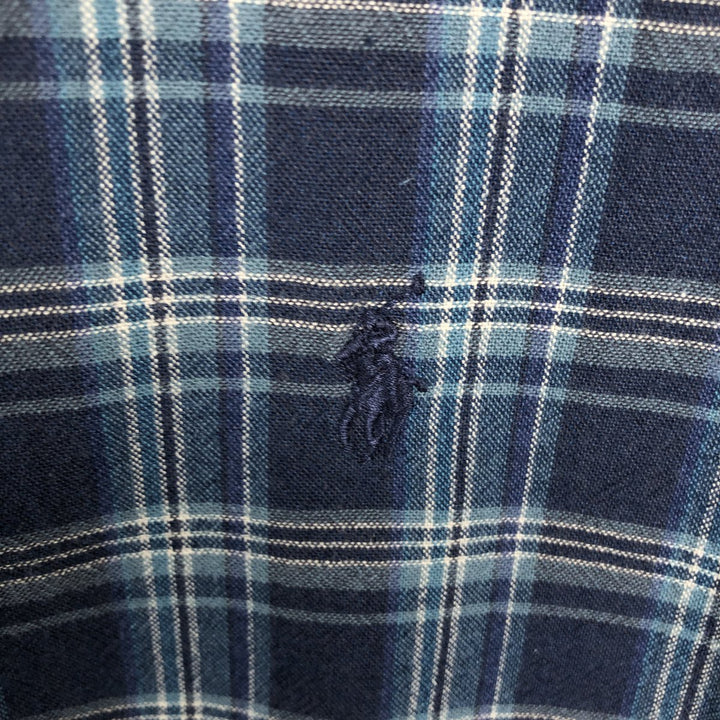 Ralph Lauren CUSTOM FIT short sleeve button down check shirt men's XL size cotton navy blue type Vintage Second Hand