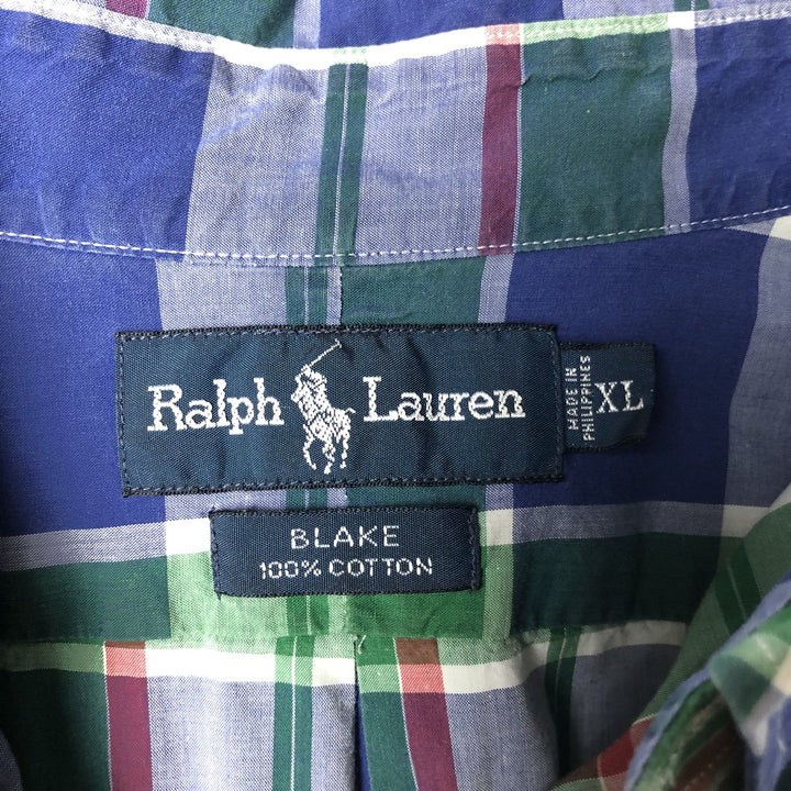 Ralph Lauren BLAKE short sleeve button down check shirt men's XL size cotton blue type Vintage Second Hand