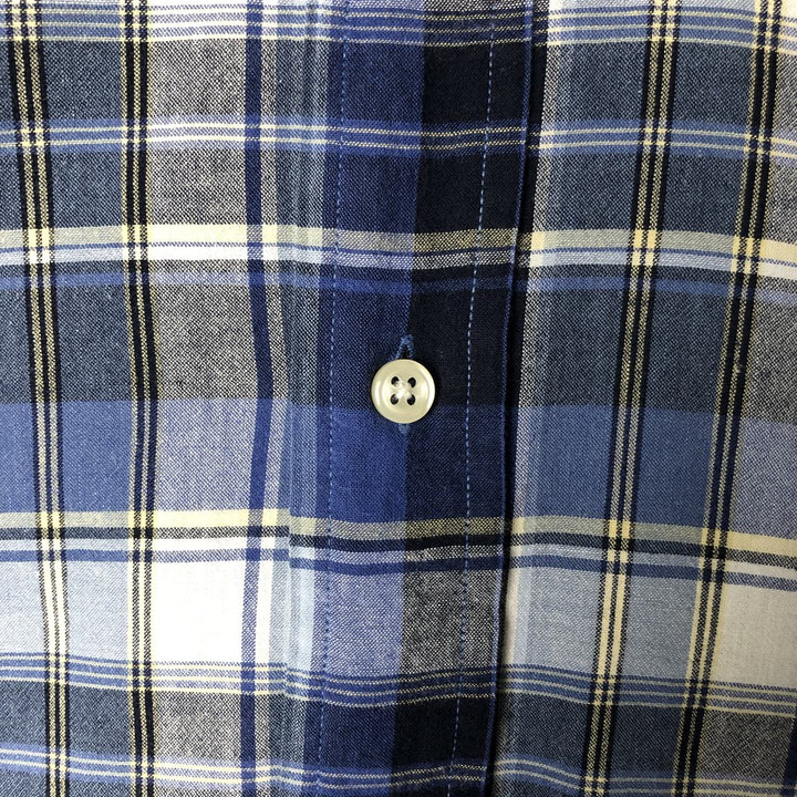 Ralph Lauren BLAKE short sleeve button down check shirt, men's size L cotton navy blue type Vintage Second Hand
