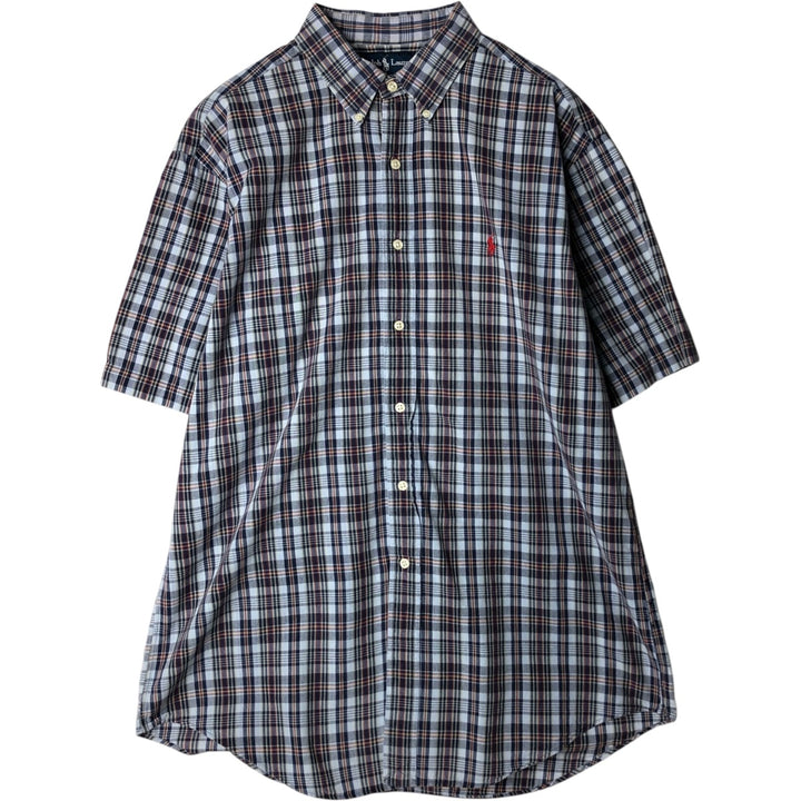 Ralph Lauren Classic Fit Short Sleeve Button Down Check Shirt Men's Size L cotton navy blue type Vintage Second Hand