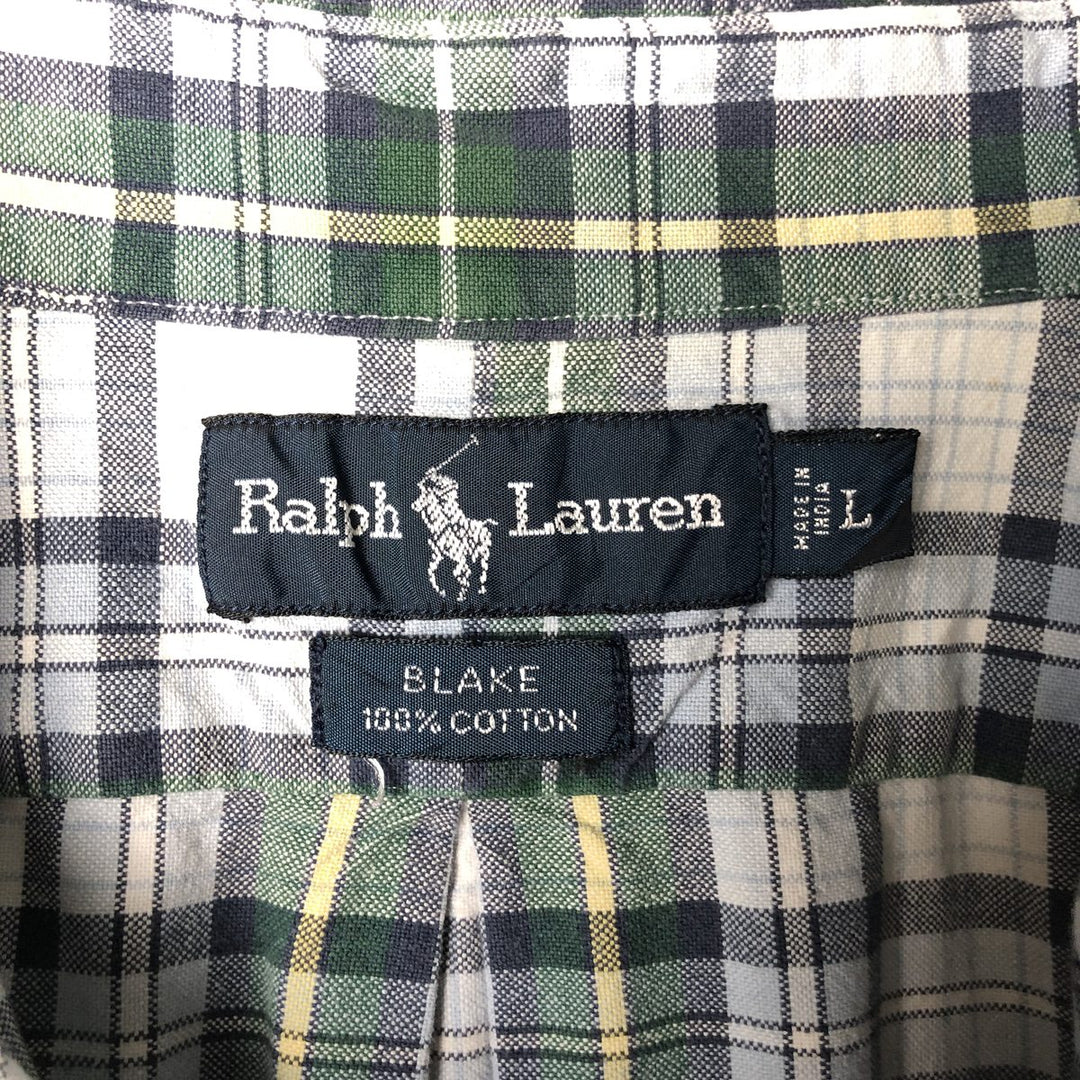 Ralph Lauren BLAKE short sleeve button down check shirt, men's size L cotton Blue type light blue Vintage Second Hand