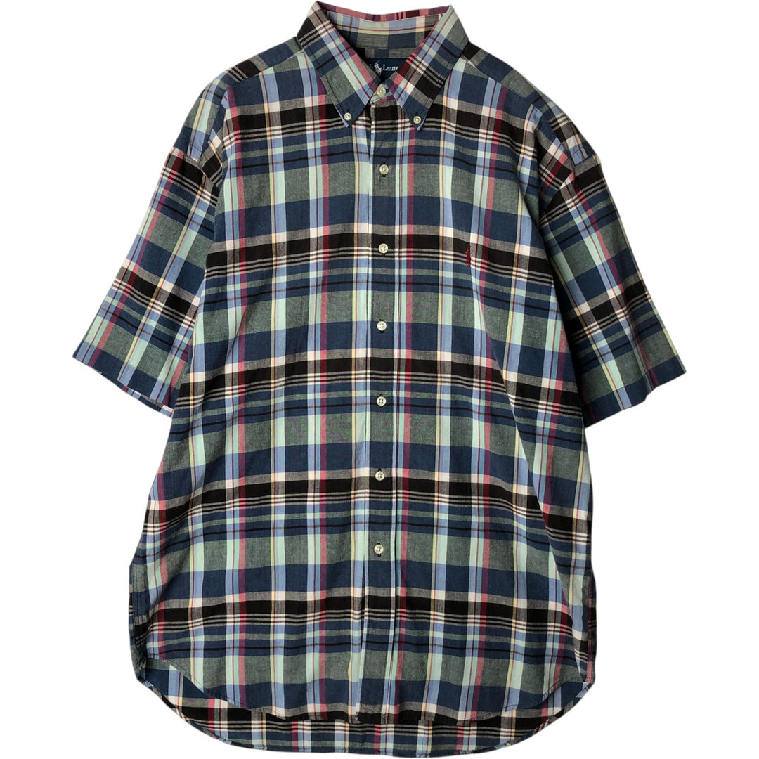 Ralph Lauren BLAKE short sleeve button down check shirt, men's size L cotton blue type Vintage Second Hand
