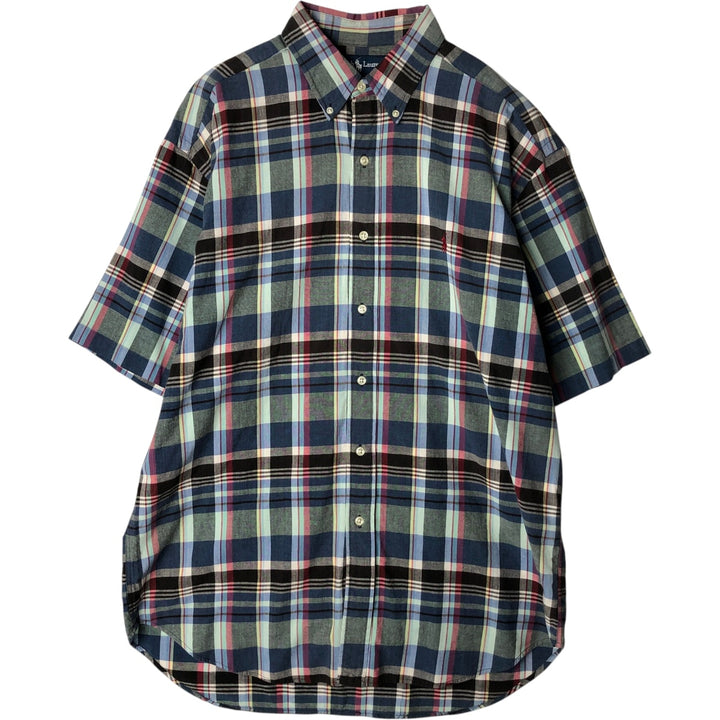 Ralph Lauren BLAKE short sleeve button down check shirt, men's size L cotton blue type Vintage Second Hand