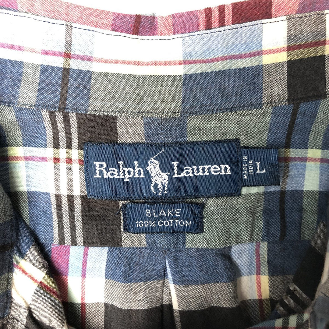 Ralph Lauren BLAKE short sleeve button down check shirt, men's size L cotton blue type Vintage Second Hand
