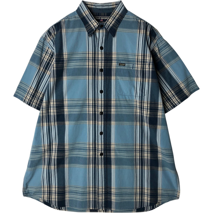 Ralph Lauren POLO SPORTSMAN Short-Sleeve Cotton Check Shirt, Men's Size L (approx.) cotton Blue type light blue Vintage Second Hand