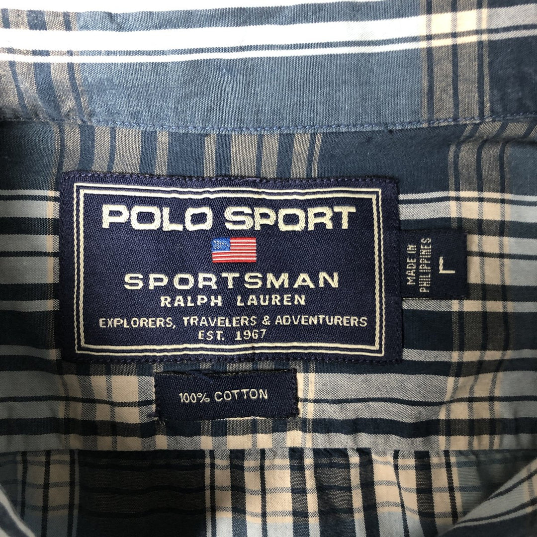 Ralph Lauren POLO SPORTSMAN Short-Sleeve Cotton Check Shirt, Men's Size L (approx.) cotton Blue type light blue Vintage Second Hand