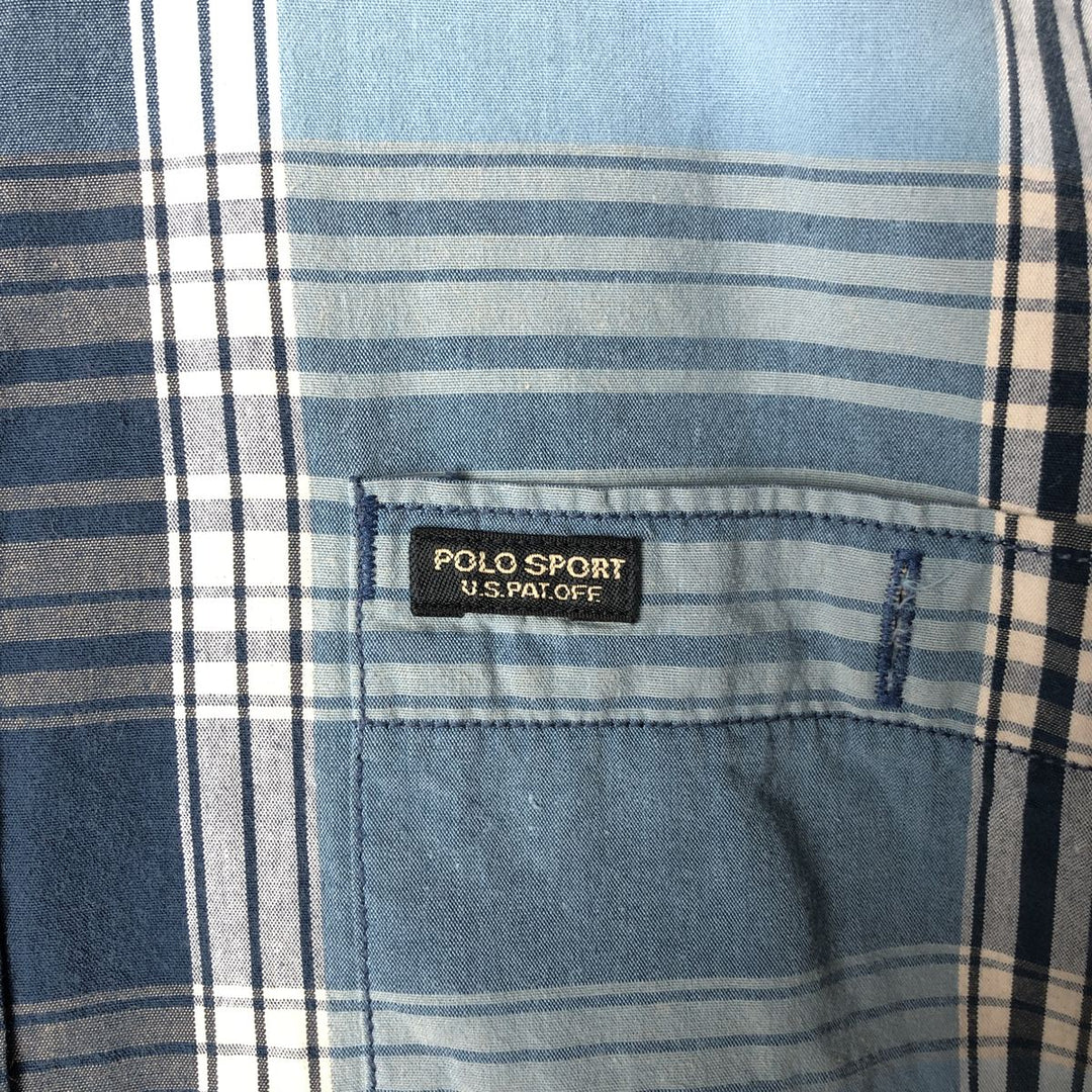 Ralph Lauren POLO SPORTSMAN Short-Sleeve Cotton Check Shirt, Men's Size L (approx.) cotton Blue type light blue Vintage Second Hand