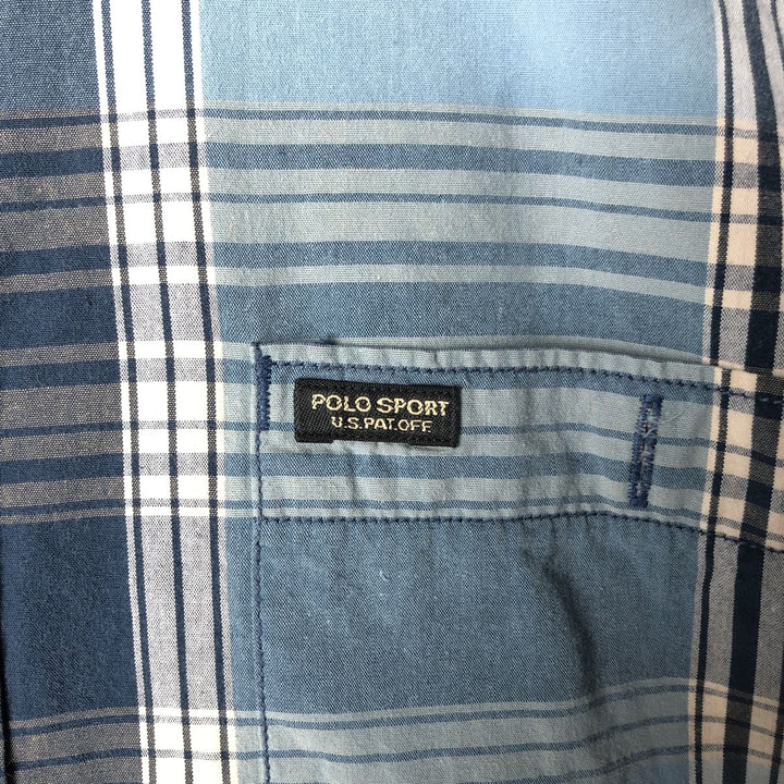 Ralph Lauren POLO SPORTSMAN Short-Sleeve Cotton Check Shirt, Men's Size L (approx.) cotton Blue type light blue Vintage Second Hand