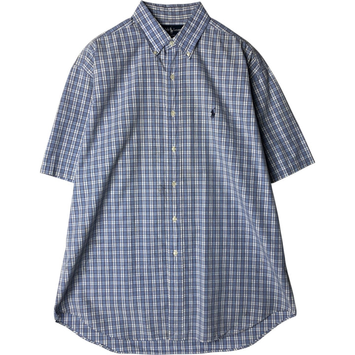 Ralph Lauren BLAKE short sleeve button down check shirt, men's size L cotton Blue type light blue Vintage Second Hand