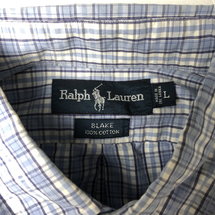 Ralph Lauren BLAKE short sleeve button down check shirt, men's size L cotton Blue type light blue Vintage Second Hand