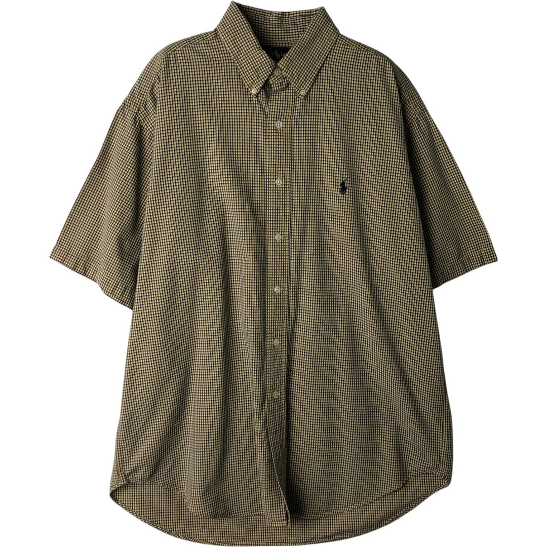 Ralph Lauren BLAIRE short sleeve button down check shirt, men's size L cotton yellow type Vintage Second Hand