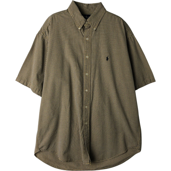 Ralph Lauren BLAIRE short sleeve button down check shirt, men's size L cotton yellow type Vintage Second Hand