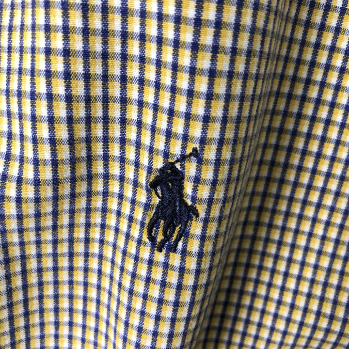 Ralph Lauren BLAIRE short sleeve button down check shirt, men's size L cotton yellow type Vintage Second Hand