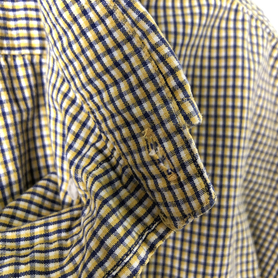 Ralph Lauren BLAIRE short sleeve button down check shirt, men's size L cotton yellow type Vintage Second Hand