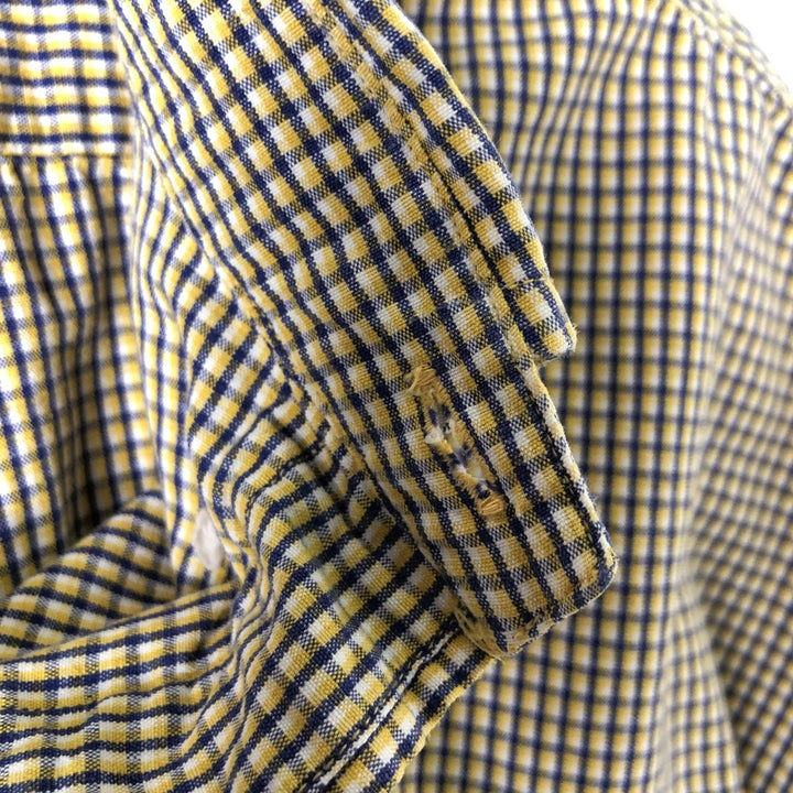 Ralph Lauren BLAIRE short sleeve button down check shirt, men's size L cotton yellow type Vintage Second Hand